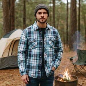 Ocean + Coast Large Men's Jacket Plaid Blue and Green
